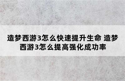 造梦西游3怎么快速提升生命 造梦西游3怎么提高强化成功率